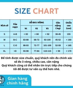 Bảng chọn size đồ bơi theo số đồ 3 vòng, chiều cao, cân nặng