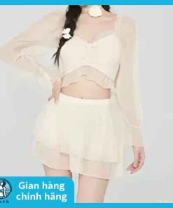 Set Áo Croptop Tay Dài Kèm Chân Váy Tầng